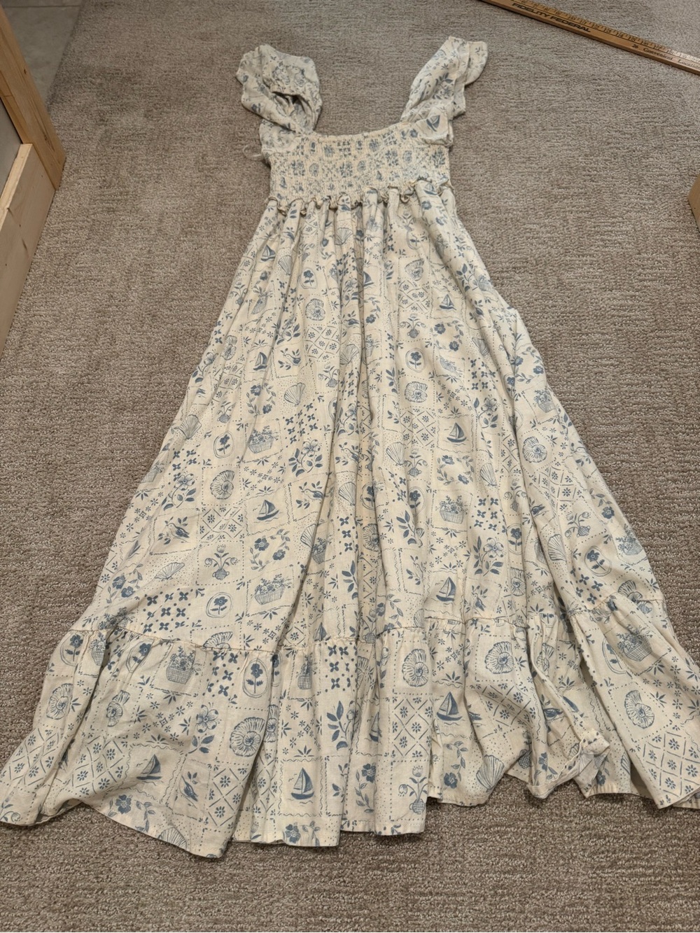 Rylee + Cru Francesca tile dress M linen blend beachy Mediterranean maxi - Picture 11 of 13